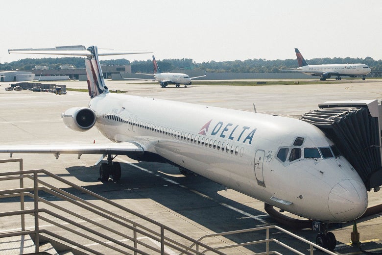 A Delta Air Lines plane at the Hartsfield-Jackson Atlanta International Airport on July 17, 2015.